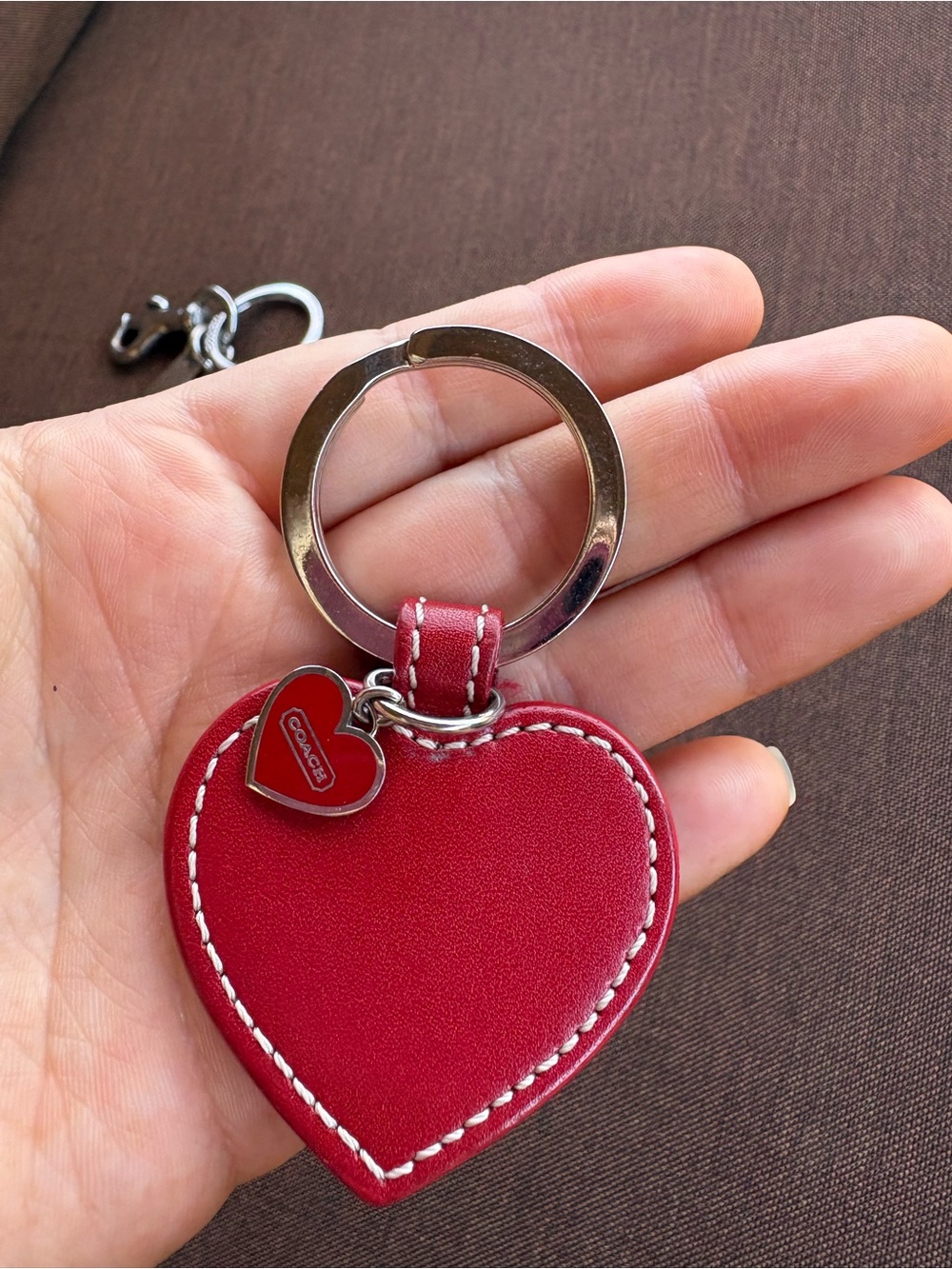 Vintage Coach Red Leather Heart key chain bag charm